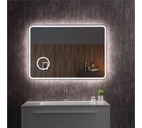 Specchio bagno rettangolare LED con orologio ingranditore e accensione a sfioro