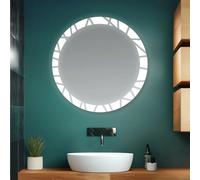 Specchio bagno tondo 80 cm con cornice LED retroilluminata e decorata