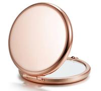 Specchio compatto Bulk, doppio lato 1X/2X ingrandimento, specchietto piccolo portatile in metallo (rotondo, oro rosa)