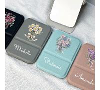 Specchio compatto personalizzato con motivo floreale - Nome personalizzato e disegno del profumo, perfetto come bomboniera per matrimoni, regalo di San Valentino, ricordo per anniversari per damigelle