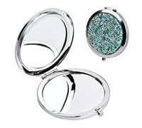 Specchio Compatto, Specchietti da Borsetta, Specchio Cosmetico Compatto con Ingrandimento 1X/2x, Trucco Specchio da Viaggio, Specchio Tascabile per Trucco, Pieghevole per Ragazze Donne, Diamante Verde