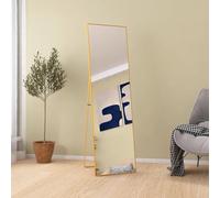Specchio completo di lunghezza 140 x 40 cm, specchio su piedistallo a telaio singolo, grande specchio da parete HD con gancio, riflesso in vetro HD trasparente, infrangibile e leggero (oro, 140 x 40