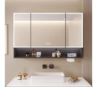 Specchio con armadietto dei medicinali, specchio per il trucco con regolazione continua, luci LED, interruttore Smart Touch, anti-appannamento, estrazione della carta, specchio da bagno
