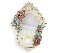 Specchio con fiori porcellana italiana Capodimonte con oro e cristalli 35x55 cm