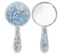 Specchio con Manico,Specchio Portatile Professionale,Specchio Barbiere con Comoda Maniglia,Specchio Cosmetico Forma Rotonda,Sostenibile e Durevole, Perfetto per Radersi o Applicare il Trucco (Blu)