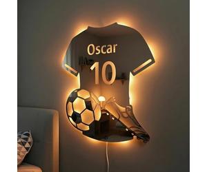 Specchio con Nome Personalizzato, Specchio LED Calciatore Illuminato, Lampada Decorativa, Luce Notturna da Parete, Idea Regalo per Coppia, Fidanzati, Marito o Moglie, Regalo per San Valentino