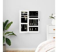 Specchio con portagioie da parete bianco 30 x 8,5 x 67 cm, organizer per gioielli con specchio e conservazione sicura, design elegante per risparmiare spazio, include ganci e scaffali,