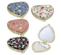 Specchio Con Stampa Floreale 4 Pezzi, Specchio Retrò, Mini Specchio A Forma Di Cuore, Specchio Portatile, Specchio Pieghevole