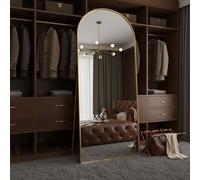 Specchio con supporto grande, supporto x 80 cm, arco, grillo in vetro HD, staffa da parete/pavimento, struttura in metallo, stile moderno di lusso, oro nero