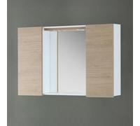 Specchio Contenitore per Bagno In Legno Nobilitato Rovere con Due Ante Reversibili e Ripiani Interni in Legno Comprensivo Di Applique LED
