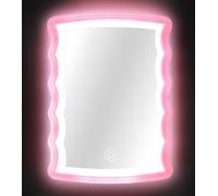 Specchio cosmetico a LED ondulato, rosa, con controllo Smart Touch e supporto pieghevole, funzionamento a batteria