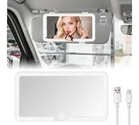 Specchio Cosmetico Auto, Universale Portatile Specchio Trucco con 3 modalità di luce per Auto, Ricaricabile a LED specchio auto Facile da installare, Bianco