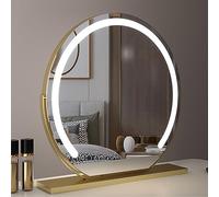 Specchio cosmetico autoportante dorato, 50 cm, con luce a tre colori, regolabile, per vestirsi e rasarsi, design elegante e funzionale