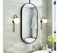 Specchio cosmetico con cornice in metallo nero, con asta per appenderlo, specchio da bagno galleggiante per uso domestico o alberghiero (A 40 x 70 cm)