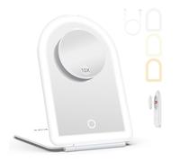 Specchio cosmetico con illuminazione, 10 interruttori touch, pieghevole da viaggio con 3 colori chiari, ad ultrasuoni con luce