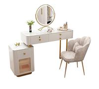 Specchio Cosmetico Con Luci E Set Da Tavolo Comò in ardesia di legno Camera da letto avanzata Moderno minimalista Piccola scrivania Tavolo da trucco Combinazione Armadietto Specchio Comò con struttura