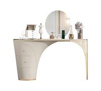 Specchio Cosmetico Con Luci E Set Da Tavolo Comò ovale in ardesia, tavolo integrato, maniglia in rame massiccio, struttura di supporto in metallo, armadio con 2 cassetti Vanità Teenager Con Specchio E