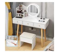 Specchio Cosmetico Con Luci E Set Da Tavolo Scrittoio e tavolino da toeletta multifunzionale con specchio rotondo 3 cassetti for camera da letto Home bianco Vanità Teenager Con Specchio E Sgabello