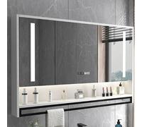 Specchio Cosmetico da Bagno con Contenitore,armadietto dei Medicinali Intelligente A Parete con Specchio A LED,armadietto dei Medicinali con Antiappannamento,Specchio per Il Trucc, A, 130 * 75 * 12CM