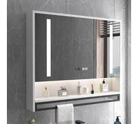 Specchio Cosmetico da Bagno con Contenitore,armadietto dei Medicinali Intelligente A Parete con Specchio A LED,armadietto dei Medicinali con Antiappannamento,Specchio per Il Trucc, C, 100 * 75 * 12CM