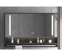 Specchio Cosmetico da Bagno con Contenitore,armadietto dei Medicinali Intelligente A Parete con Specchio A LED,armadietto dei Medicinali con Antiappannamento,Specchio per Il Trucc, B, 100 * 75 * 12CM