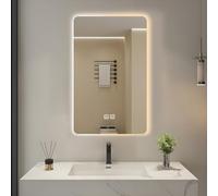 Specchio cosmetico da parete dimmerabile, 50 x 70 cm, sensore touch, anti-appannamento, illuminazione per trucco a 3 colori per una perfetta toelettatura e decorazione del bagno