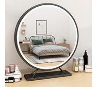 Specchio Cosmetico Da Tavolo Con Luci A Led, Specchio Per Trucco Da Toeletta Rotondo Grande Per Camera Da Letto, Autoportante In Ferro Con Cornice In Metall(Size:60x62cm,Color:Specchio cosmetico nero)
