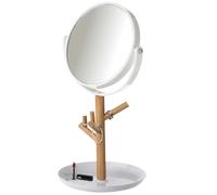 Specchio Cosmetico Fronte Retro Con Zoom Base Portaoggetti in Legno e Plastica