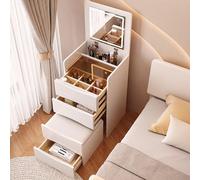 Specchio cosmetico illuminato con sedia scrivania per il trucco con cassetti multipli Design pieghevole ideale per piccoli spazi Materiale MDF Opzioni TwoTone: Bianco A Bianco B.