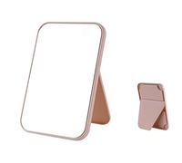 Specchio cosmetico pieghevole ad alta definizione da scrivania, specchio quadrato portatile per uso domestico, elegante specchio per trucco in piedi beige