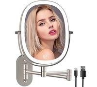 Specchio cosmetico ricaricabile con illuminazione LED di ingrandimento 1X/7X, specchio da barba dimmerabile, 3 colori, girevole a 360°, specchio da parete per bagno e hotel