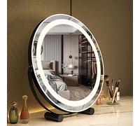 Specchio Cosmetico Ricaricabile Con Illuminazione,specchio Da Tavolo Con Luce,touch Screen Dimmerabile Con 3 Colori Di Luce Specchio Da Trucco Specchio Rotondo ( Colore : Nero , Misurare : 50cmX54cm )