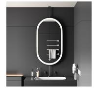 Specchio cosmetico sospeso a soffitto illuminato con cornice in metallo nero specchio per trucco e rasatura con pulsante touch light 60 x 90 cm per bagno design elegante e moderno