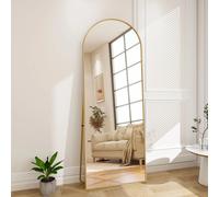Specchio curvo a figura intera 164 x 54 cm, grande specchio convesso da terra, cornice in lega di alluminio, vetro temperato, angoli arrotondati, per camera da letto, soggiorno, spogliatoio, oro