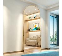Specchio curvo a figura intera 173 x 63 cm, grande specchio curvo da appoggio, cornice in lega di alluminio, vetro temperato, angoli arrotondati, per camera da letto, soggiorno, spogliatoio, oro