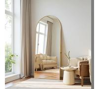 Specchio curvo a figura intera 177 x 77 cm, grande specchio convesso da terra, cornice in lega di alluminio, vetro temperato, angoli arrotondati, per camera da letto, soggiorno, spogliatoio, oro