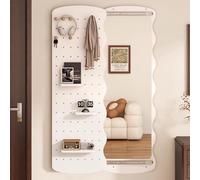 Specchio da appendere a figura intera con design push-pull nascosto, cornice in legno massello, soluzione salvaspazio da parete per soggiorno, dormitorio e hotel