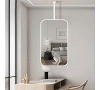 Specchio da Appendere per Decorazione murale, Specchio Rettangolare da soffitto con Cornice in Metallo Bianco e Asta a soffitto, Specchio Decorativo sospeso per Bagno (50 cm x 70 cm)
