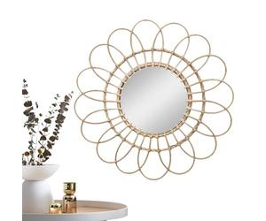 Specchio da appendere rotondo Boho in vimini - Decorazione da parete con cornice intrecciata per la porta del soggiorno o la camera da letto Specchio versatile per il camerino del trucco o come accent