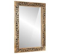 Specchio da bagno, 50 x 70 x 2,5 cm, in legno massiccio di mango con motivo intagliato a mano, specchio da parete per bagno e camera da letto, specchio cosmetico per trucco e rasatura, venature