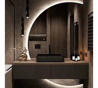 Specchio da bagno a figura intera da 120 cm, dimmerabile, con controllo touch, 3 opzioni di colore, anti-appannamento, grande design a semicerchio, per trucco e toelettatura