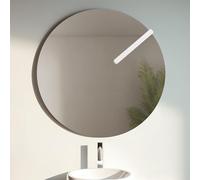 Specchio Da Bagno A Filo Lucido Dagli Angoli Tondi Con Lampada Led Da 26 Cm, Diam. 80 Cm x 4 Mm Di Spessore, Luce Naturale 4000K, Potenza 5 W, IP44