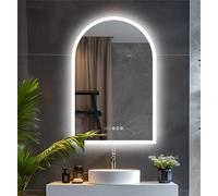 Specchio da bagno a LED a forma di arco verticale 60x90CM Display della temperatura dell'ora dello specchio antiappannamento illuminato senza cornice retroilluminato Matte White