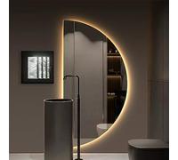 Specchio da bagno a LED, anti-appannamento, con pulsante touch, temperatura di colore regolabile, design semicircolare, 50 x 100 cm, perfetto per il trucco del bagno e la cura della pelle