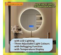 Specchio da bagno a LED Comanlai con funzione antiappannamento e display della temperatura, specchio da parete con luce a LED, 60 cm/80 cm/100 cm 100×100cm