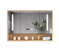 Specchio da bagno a LED con contenitore in legno massello armadietto dei medicinali intelligente anti nebbia interruttore touch display orario specchio da toeletta con luci design moderno per gli