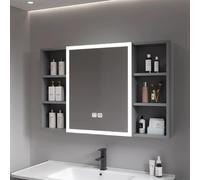 Specchio Da Bagno A Led Con Contenitore, Mobiletto Portaoggetti Con Specchio Per Il Trucco Con Antiappannamento, Specchio Intelligente Per Armadietto Dei Me, Grey, 100*11.5*70cm/39.4*4.5*27.6in