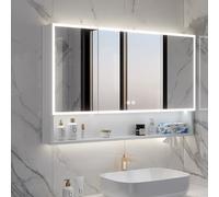 Specchio da bagno a LED con finitura anti-appannamento, design moderno, specchio per il trucco da appendere nero/bianco, elegante scomparto per asciugamani e soluzione di archiviazione per la