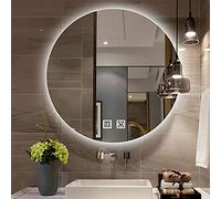Specchio da bagno a LED con illuminazione tricolore regolabile, rotondo, retroilluminato, da parete, disponibile in 50 cm, 60 cm, 70 cm, 80 cm, perfetto per illuminazione e stile