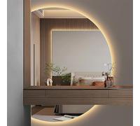 Specchio da bagno a LED con interruttore touch, anti-appannamento e dimmerabile, montaggio a parete, 3 colori chiari, design a metà taglio (63 x 90 cm), perfetto per bagni moderni